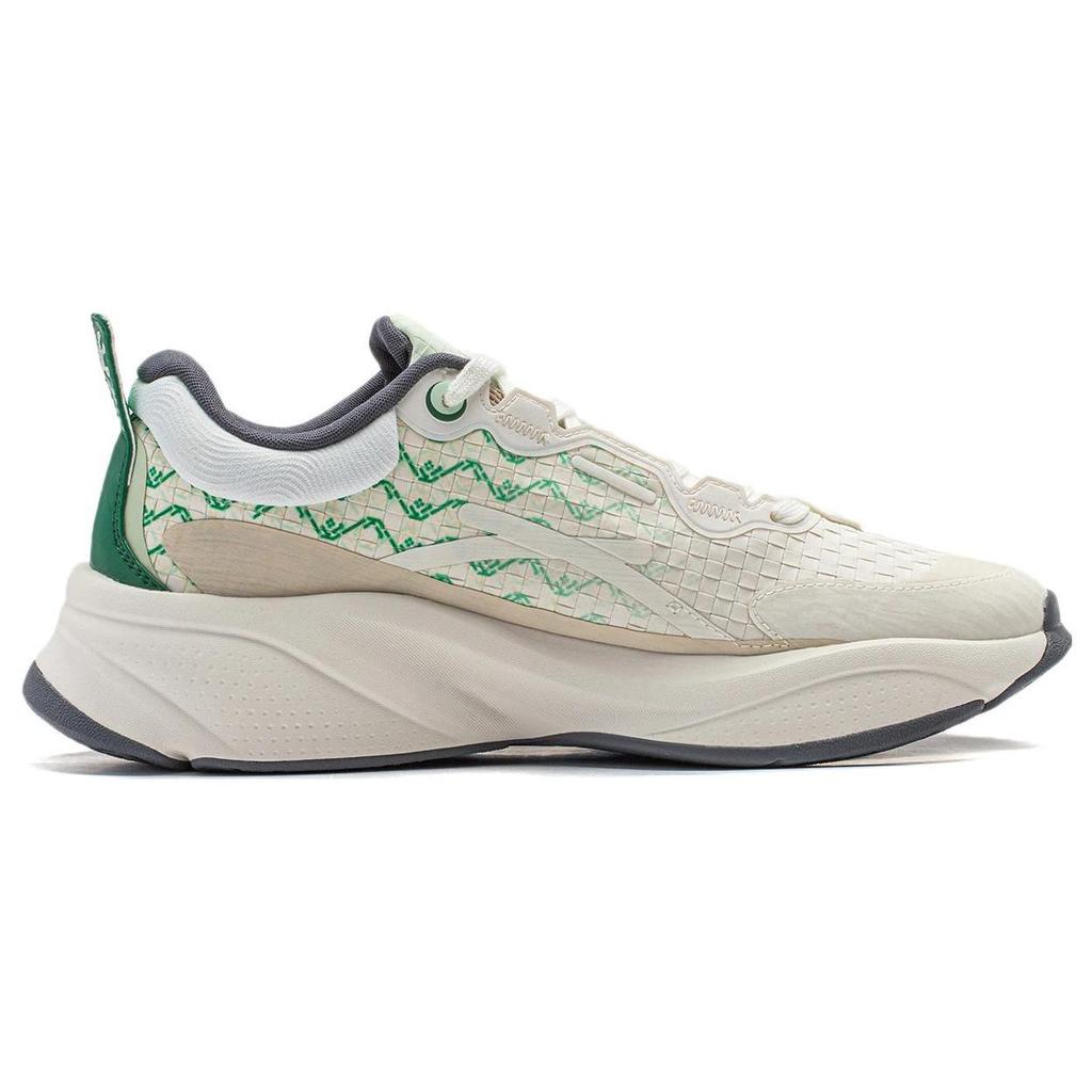 Li Ning Мягкие нескользящие низкие повседневные кроссовки мужские Бело-зеленые AGLT051-5