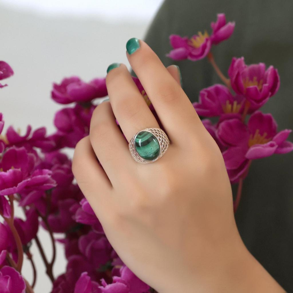 Серебряное кольцо с малахитом, Чистое 100% стерлинговое серебро 925 пробы, Изысканные ювелирные изделия, Серебряное кольцо ручной работы, Унисекс кольцо Ar8928