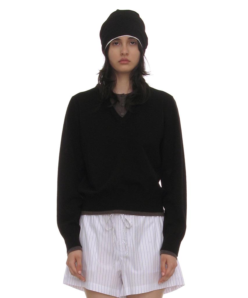 PARTIMENTO WOMEN Colorblock Double Layered Knit Sweater_Black