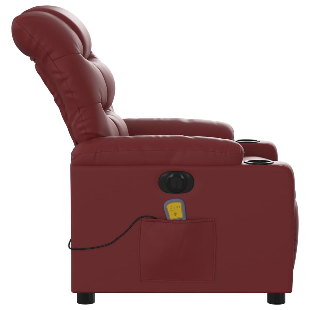 Electric Massage Chair Burgundy Faux Leather