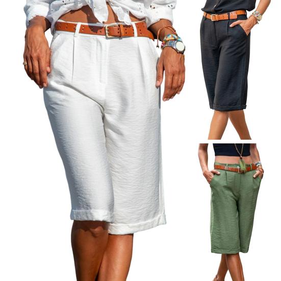 Прямые женские шорты со средней посадкой и карманами, однотонные шорты до колена