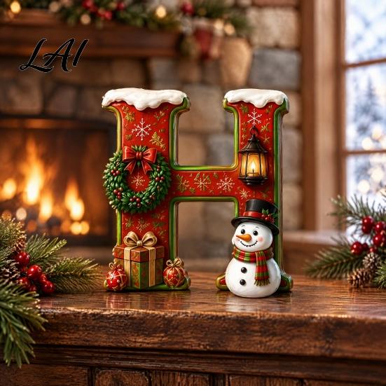 Family Room Wall Plaque Christmas Wood Home Sign 2D Flat Letter Hanging Sign Easy to Mount Decor with Snowman Cup Hat Pattern for Holiday Party