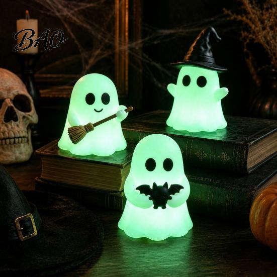 Holiday Ornaments Halloween Luminous Mini Ghost Figurines, Glow in The Dark Cute Creepy Charming Atmosphere Props Miniature Statue for Micro