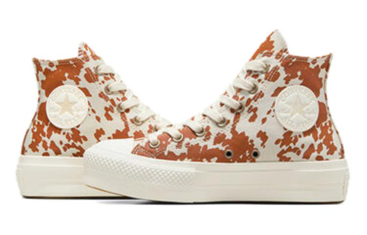 Converse Кеды на платформе Chuck Taylor All Star Lift, Высокие, Канвас, Животный принт, Коричневый Белый, Женские A10141C