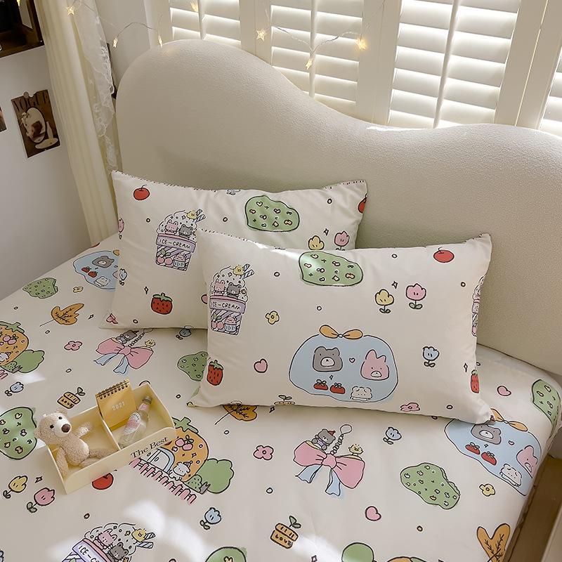 Милый комплект из четырех предметов из чистого хлопка, комплект из трех предметов, хлопковая простыня и пододеяльник, пододеяльник с рисунком из мультфильма
