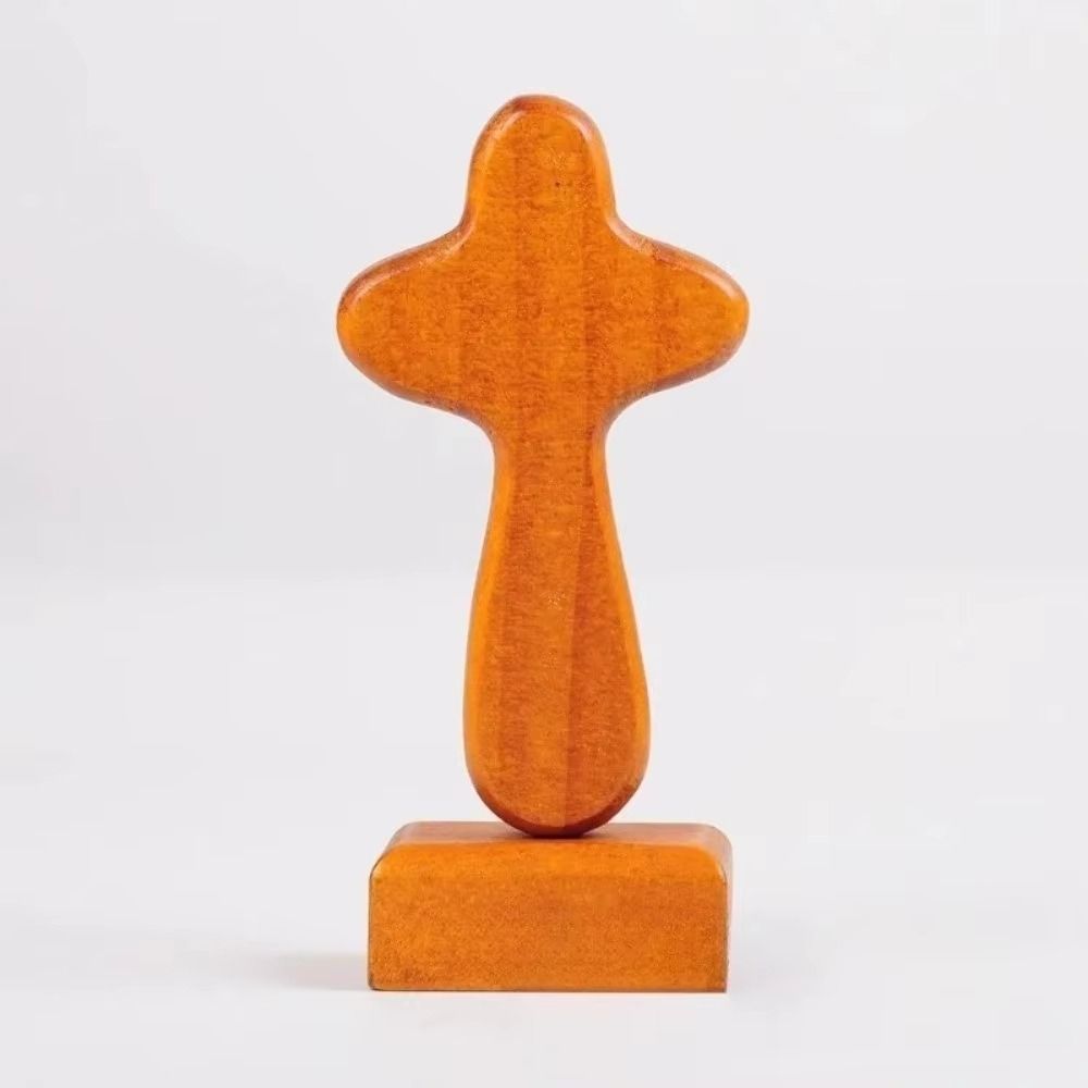 Handicraft Design Wood Cross Statue Magnetic Base Desktop Cross Ornament Home Decoration