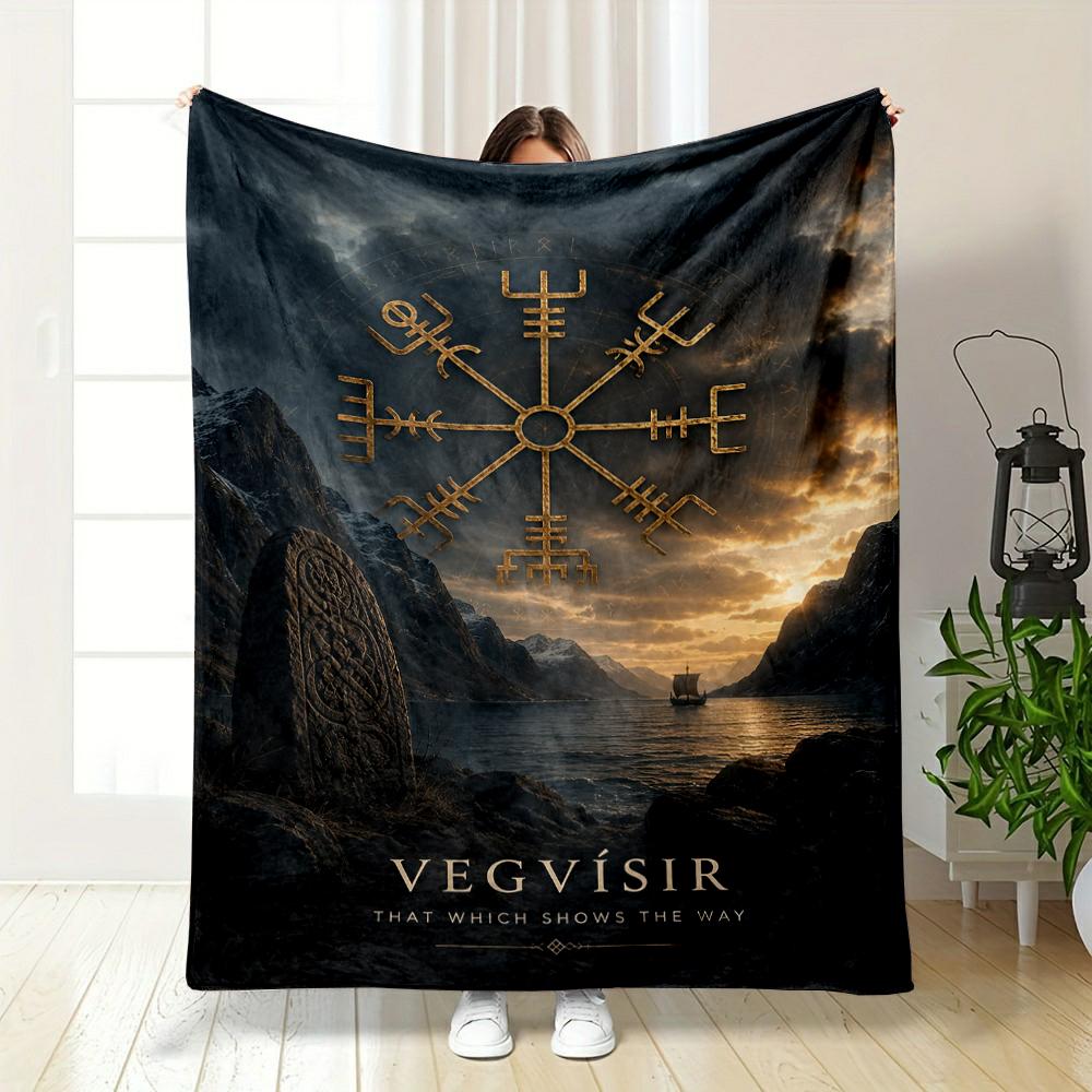 Viking Vegvísir Symbol printed Flannel blanket for bedroom, living room, sofa, and nap