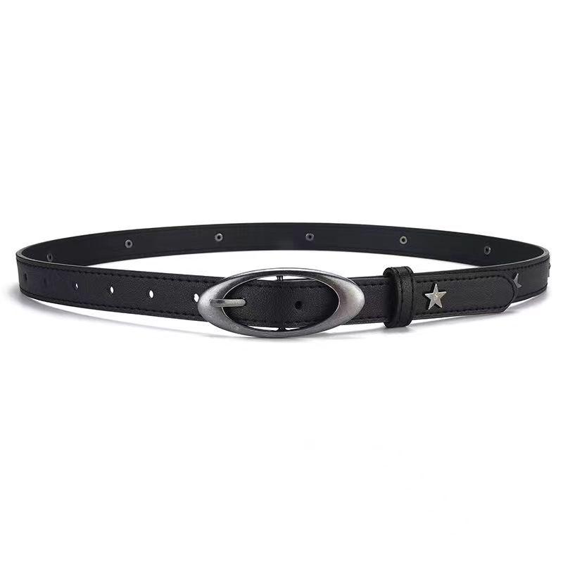 New Y2K Women PU Leather Belt Retro Star Moon Decoration Pin Buckle Waistband For Dress Jeans Decoration Waist Strap Accessories