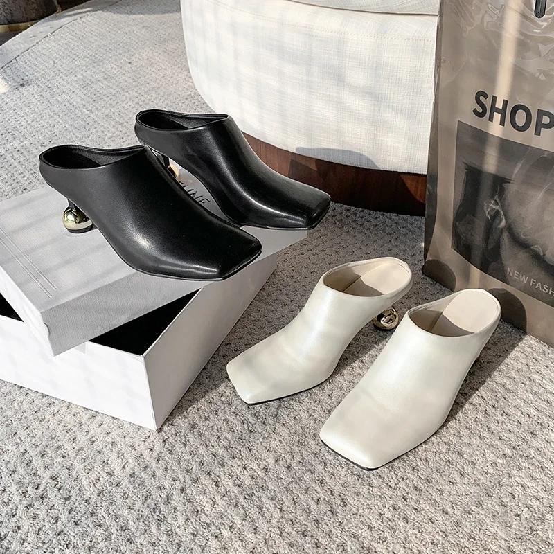 Women's Slippers Square Toe Special-shaped Heel Women's Mules 2025 Spring Sling-Heel Formal Pumps Outdoor Zapatillas De Mujer
