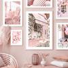 Pink Modern City Wall Art Poster Print Flower Balloon Fashion Paris Tower Canvas Painting Decoration Picture for Home Decor Art