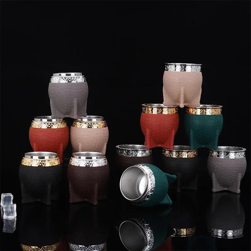 Stainless Steel Double-layer Mate Cup With Straw Texture Eggshell Cup Perfect For Yerba Mate Tea Drinking Yerba Mate Cup New