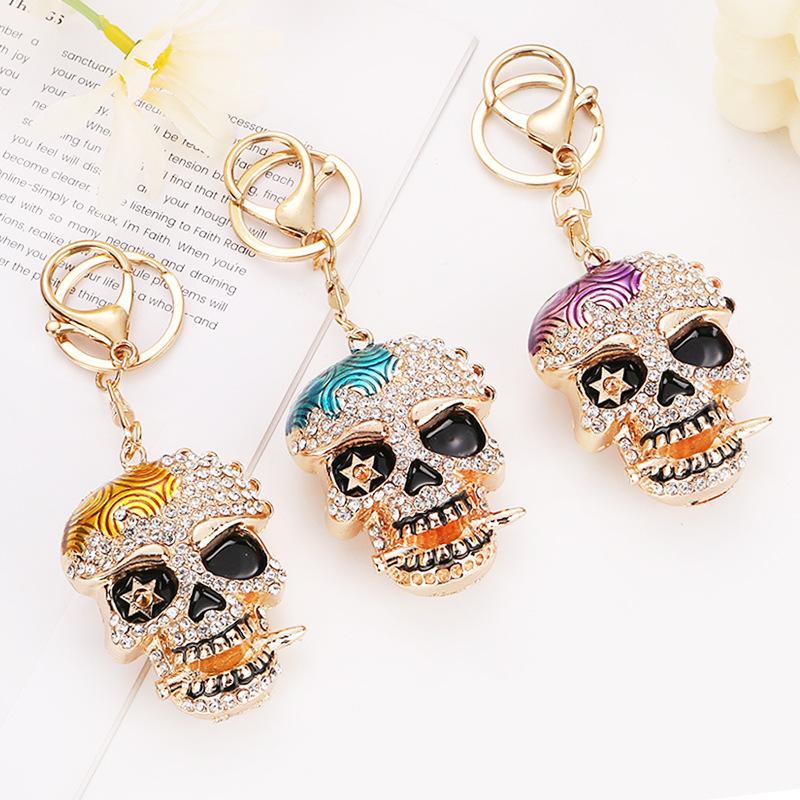 Halloween skull keychain, sparkling diamond studded, skull head, ghost head, bag pendant
