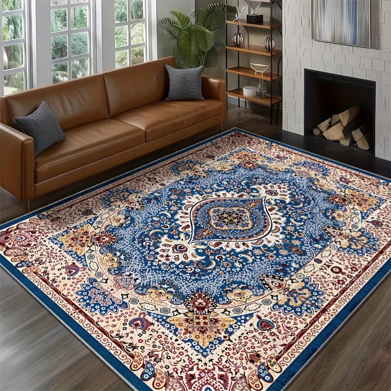 VIKAMA Bohemian Retro Living Room Carpet Light Luxury Ethnic Wind Non-Slip Mat Bedroom Dining Room Carpet Home Decoration