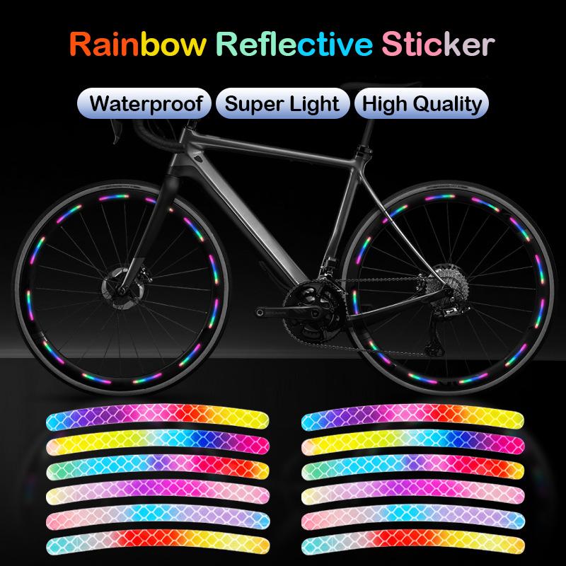 20Pcs/Set Rainbow Reflective Sticker For Bike Wheels Laser Night Glow Sticker For Car Motocycle Night Safety Warning Stickers