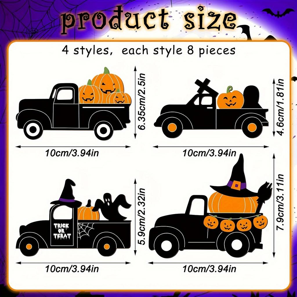 32pcs Halloween Wooden Craft Set - Unpainted Pumpkin & Truck Cutouts for DIY Art, Carved Tags & Hanging Decorations