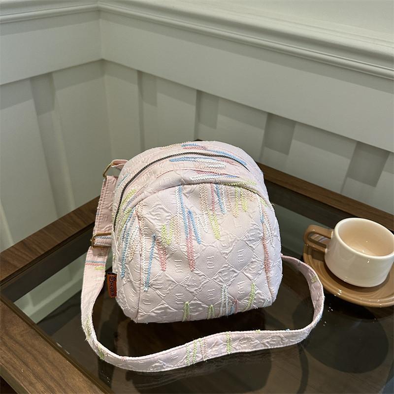 Large Capacity Trendy Canvas Shoulder Bag For Stylish Girls With Round Shape Design In Black White Blue And Pink