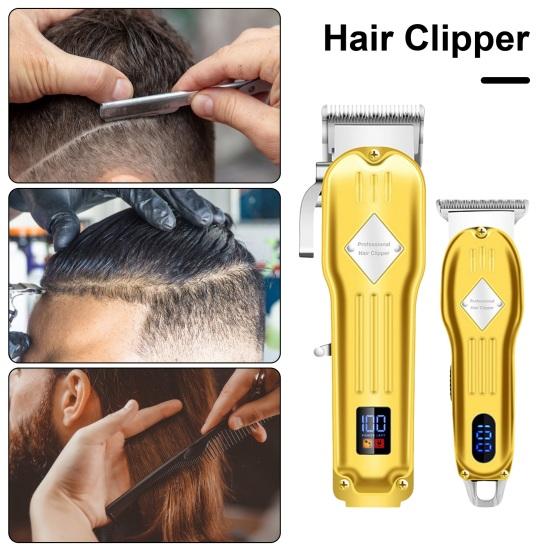 Мужской комплект машинки для стрижки волос 3 в 1, беспроводной набор для стрижки, электробритва, триммер для бороды, лезвия из нержавеющей стали, ЖК-дисплей, USB-кабели для зарядки, бритва