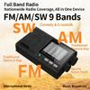 Портативное радио для пожилых людей, AM FM SW MW Диапазоны, Перезаряжаемая батарея, Радио с громким динамиком, Чистый звук