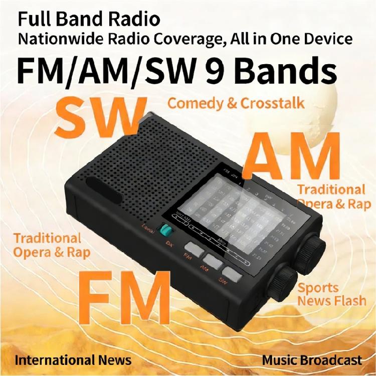 Портативное радио для пожилых людей, AM FM SW MW Диапазоны, Перезаряжаемая батарея, Радио с громким динамиком, Чистый звук