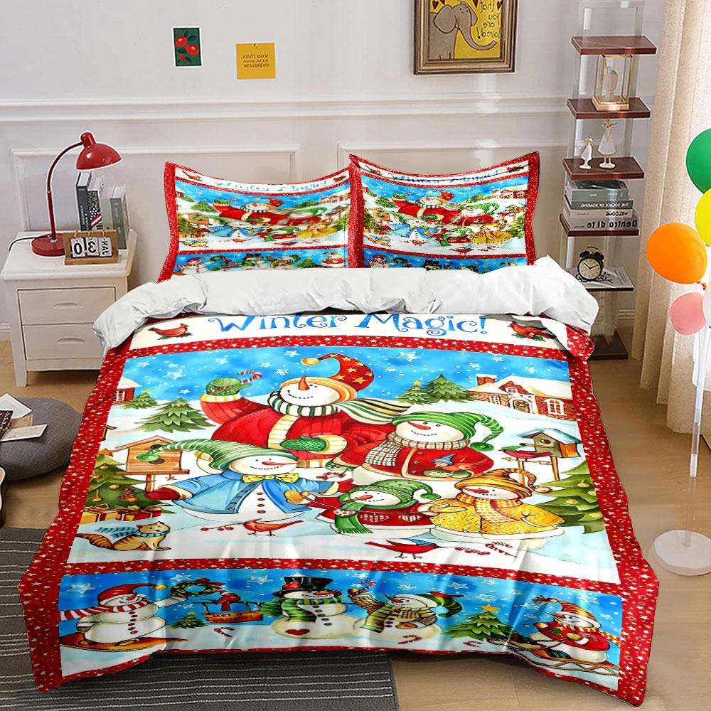 Snowmen and festive trees. Bedding sets Duvet cover sets Duvet covers Pillowcases(1 * Duvet Cover 2 * Pillowcases without duvet insert)
