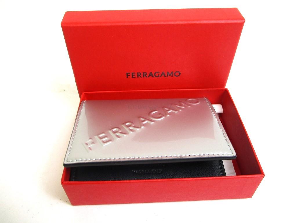 Аутентичная визитница из серебристо-черной кожи с логотипом Salvatore Ferragamo #a543 восстановленная