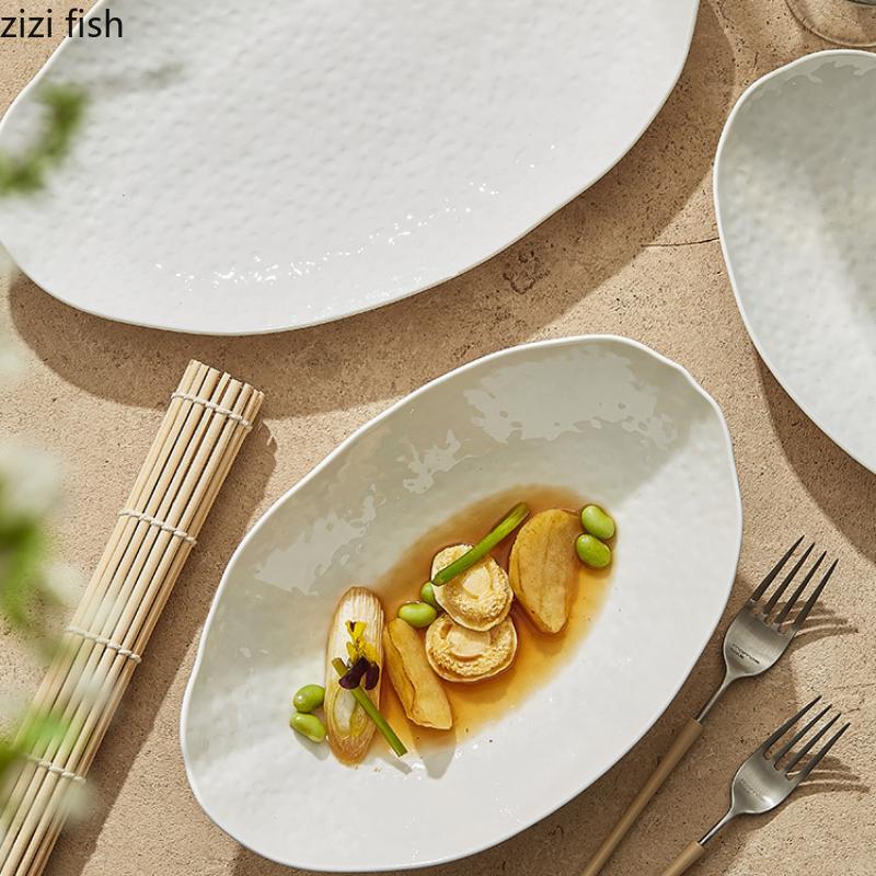 Эллиптическая тарелка для рыбы Керамические обеденные тарелки Тарелка для суши Десертная миска Блюдо для димсамов Тарелки для стейков в западном стиле Поднос для фруктов