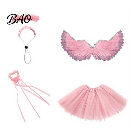Outfit for Porch Goose Statue 1 Set Angel Outfit, Devil Costume, Feather Wings Skirt Party Costume Headband Wand Set, Fits Home Yard Lawn Decor