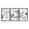 3-Piece Pear Flower Metal Wall Art Set - Black Square Modern Sculptures | Stylish Home Decor for Office, Kitchen, and Bathroom