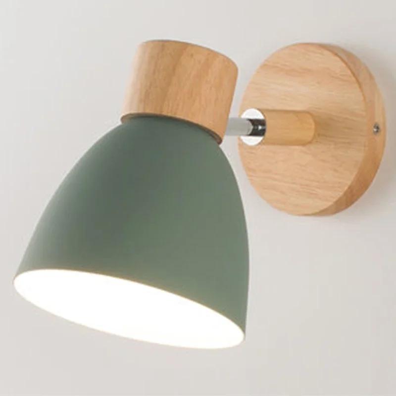 Nordic LED Wall Lamp With Switch Modern Iron Wall Light E27 Wooden Base For Bedroom Living Room Home Decor Fixture Macaroon Led