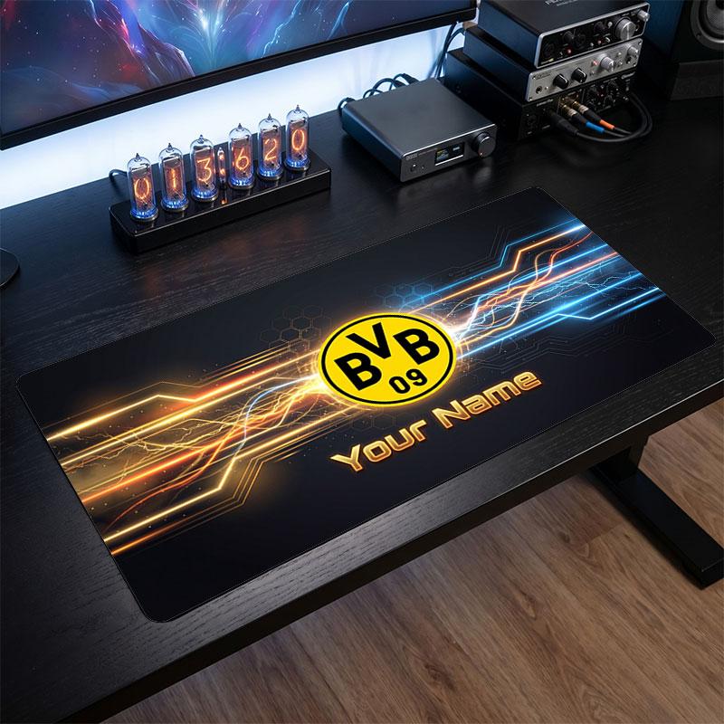 Большой игровой коврик для мыши Borussia Dortmund, персонализированная печать имени, нескользящий коврик для стола с логотипом футбольного клуба, игровой подарок