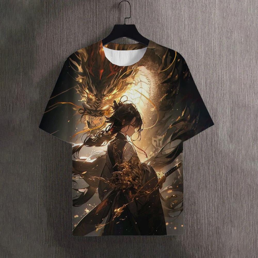 Мужские футболки Летние футболки с рисунком дракона и принтом 3D Красивые женские футболки для улицы Футболка большого размера для мужчин