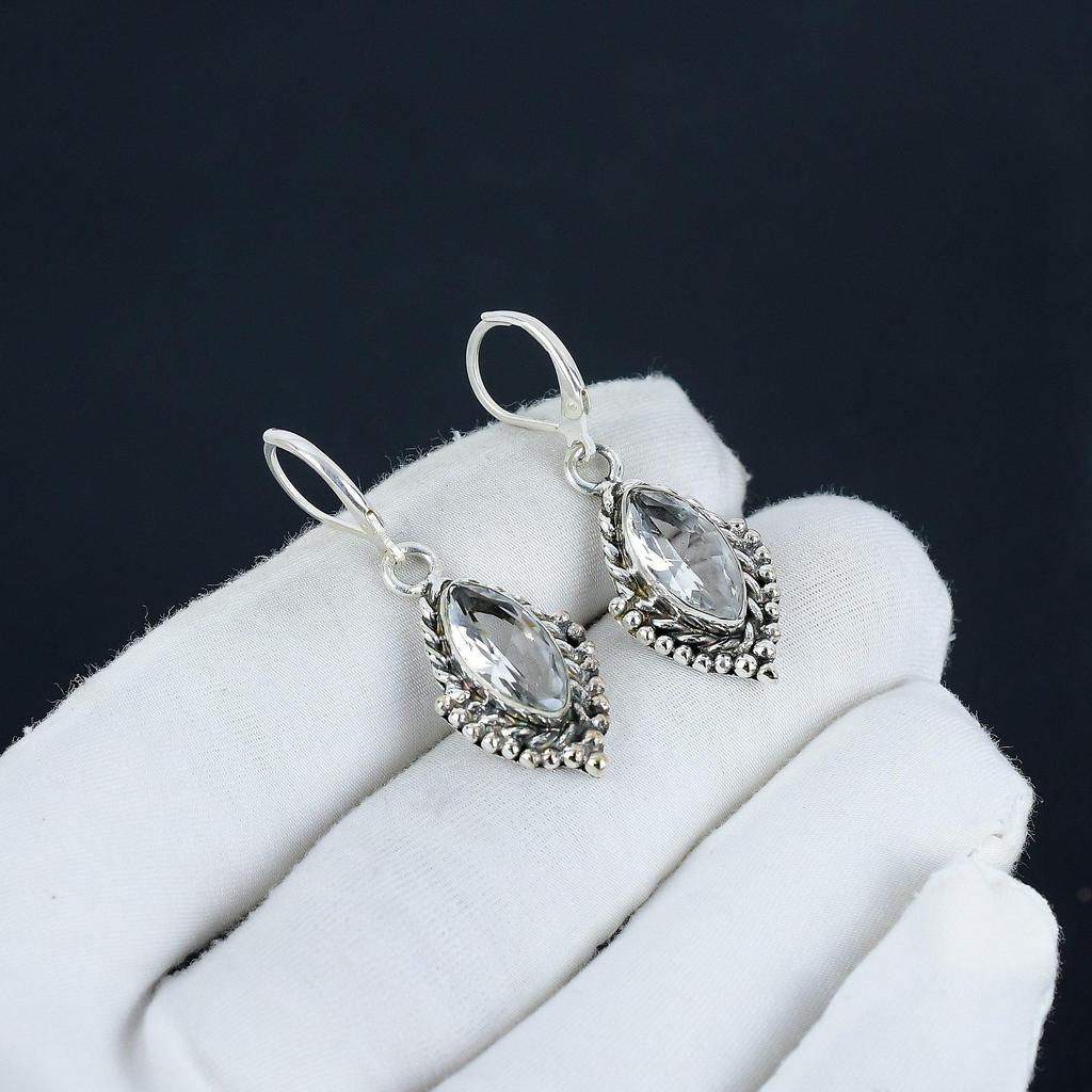 Unique White Topaz Gemstone Earrings, 925 Sterling Silver Earring, Handmade Boho Silver Jewelry Dangle Earrings, Engagement Gift