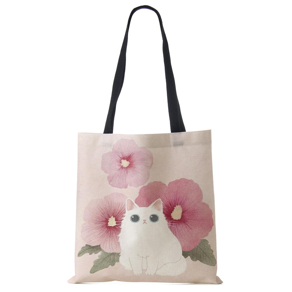Акварельные сумки-тоут ручной росписи, цветочная милая кошка, принт, наплечная сумка для женщин, леди, офисная сумка, повседневные сумки для покупок, KTY