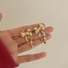 Elegant Bowknot Stud Earrings Vintage Statement Gold Color Earrings Women's Charm Daily Versatile Party Zircon Gifts