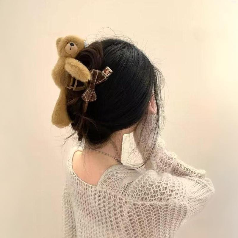 Cute Bear Plush Hair Clip Cartoon Headband Fashionable Elegant Versatile Hair Accessory Sweet Sle Universal Fit Hair Accessories