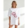 Black Oversized T Shirt With Pink Hibiscus Flower Print And Text For Casual Wear