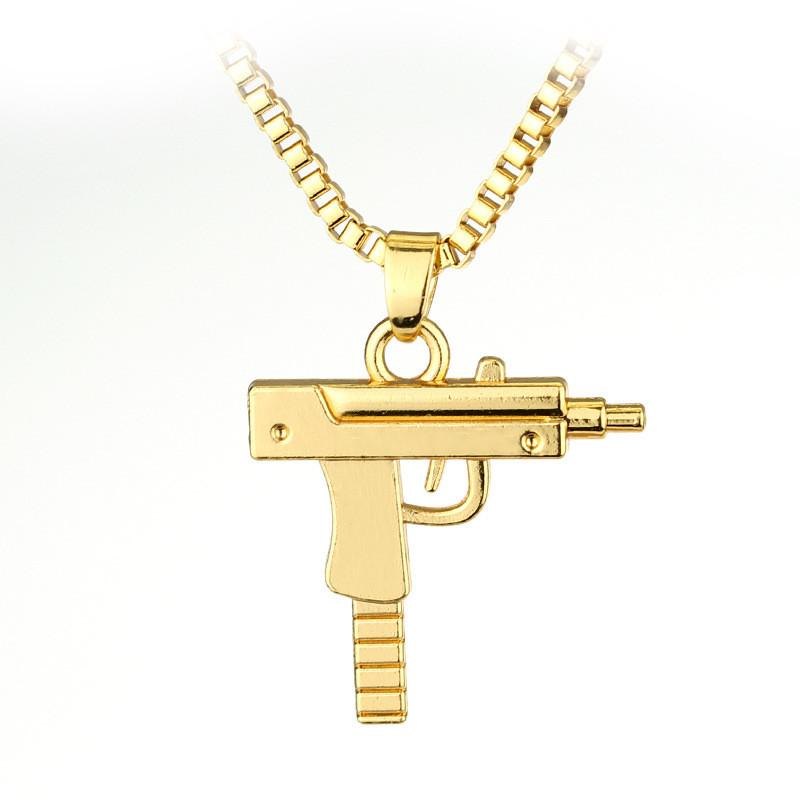 Submachine Gun Uzi Alloy Pendant Trendy Chain Necklace With Design Geometric