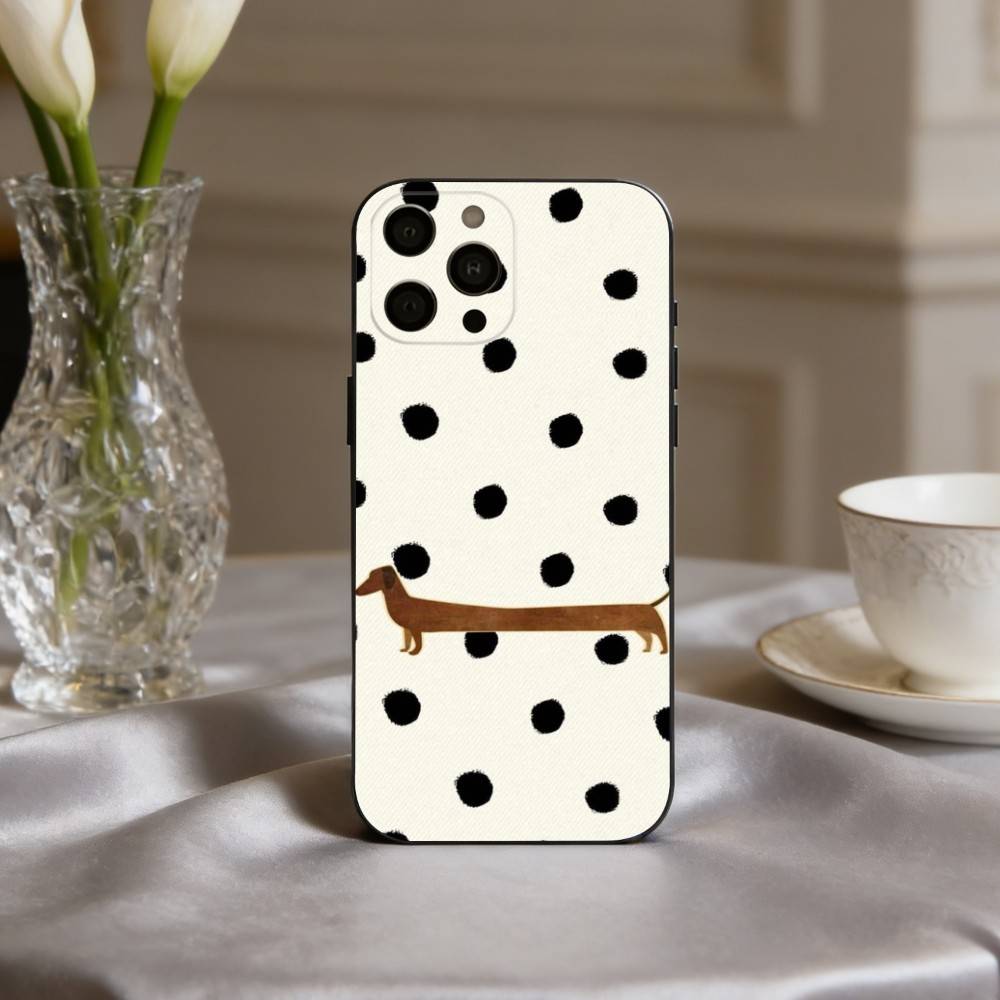 D-Такса S-Силуэт ART D-Собака Чехол для телефона для iPhone 17,16,15,14,13,12,11 Plus,Pro Max,XS,Мягкий силикон Черный чехол