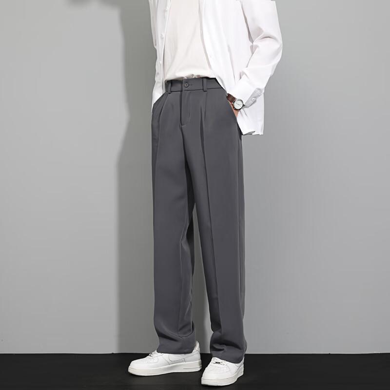IZEXX Straight-Leg Casual Trousers for Men, Spring Fashion Versatile High-Quality Draping Loose Suit Pants, IZ50 Dark Gray 4XL