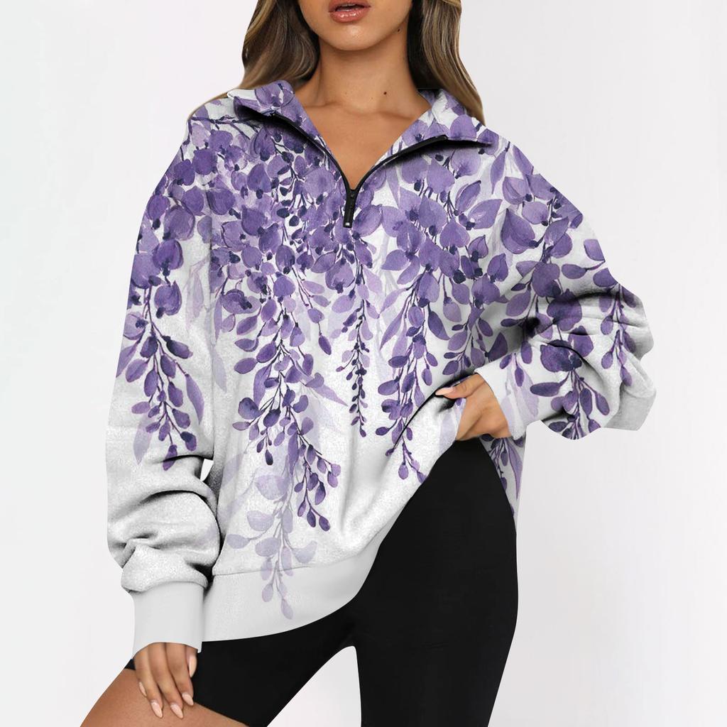 Женская повседневная модная толстовка на молнии с длинным рукавом и цветочным принтом, топ на молнии