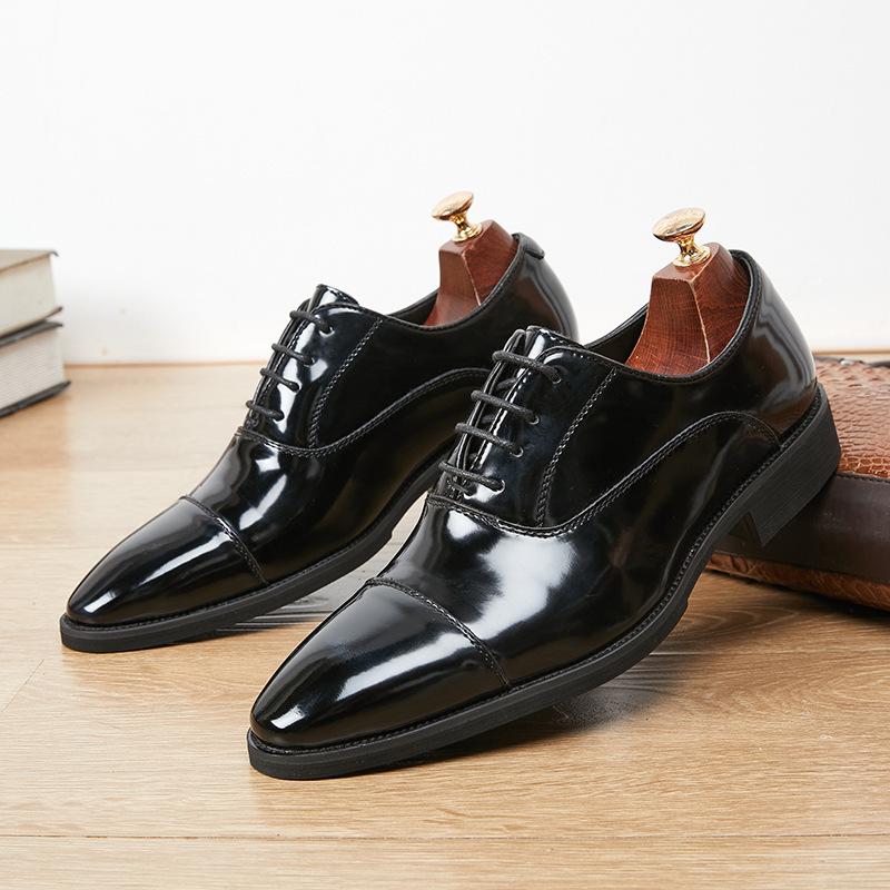 Slit Beads Genuine Leather Men's Shoes New Summer Patent Leather Three Joint Oxford Shoes Pointed Toe Business Formal Wear Leather Shoes