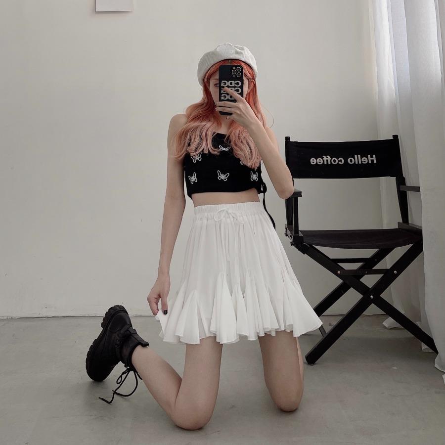 Белая плиссированная юбка с повязками для женщин, летняя мини-юбка трапециевидной формы с высокой талией, тонкая милая одежда с пышными рюшами, женская винтажная одежда