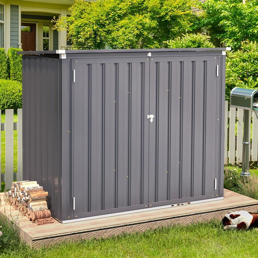 Metal Garden Storage Box Shed, 1.3m² Waterproof Outdoor Tool Organiser with Double Doors, Compact Galvanised Steel Small Sheds for Outside, Gray