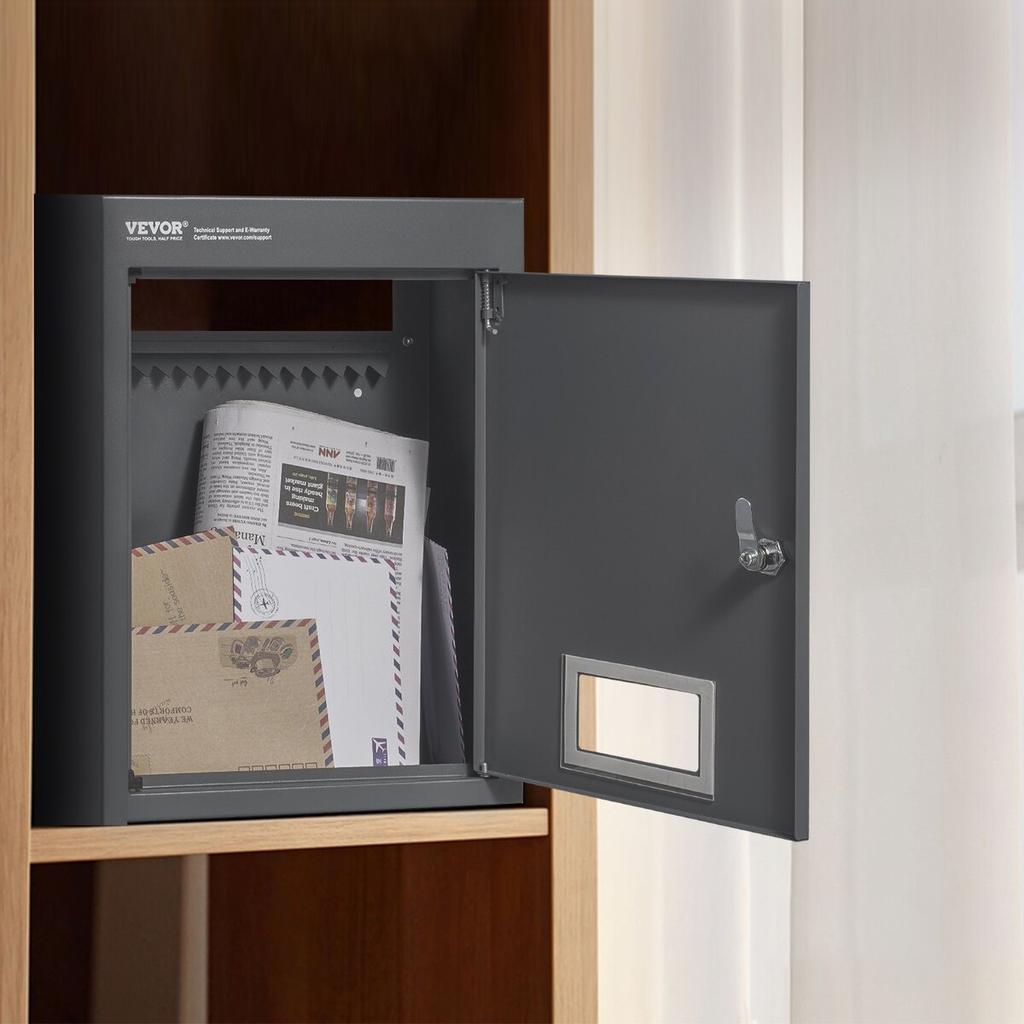 Through The Wall Drop Box 12.5x6.3x16.9" Mailbox with Code Lock Dark Gray