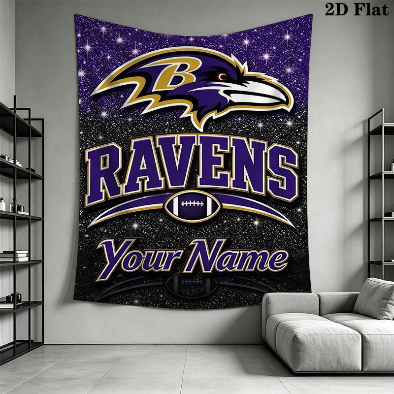 Name Custom Baltimore Ravens Logo Wall Tapestry Aesthetic Wall Hanging Printed Fabric Blanket Decorative Tapestries for Bedroom Living Room Home Decor