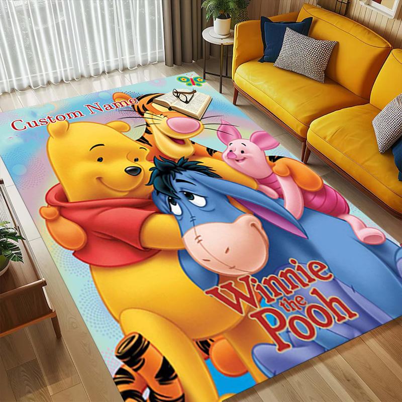 Personalized Name Winnie Pooh Living Room Non-Slip Area Rug Soft Carpet for Bedroom Kids Playroom Sofa Office Home Decor Doormat