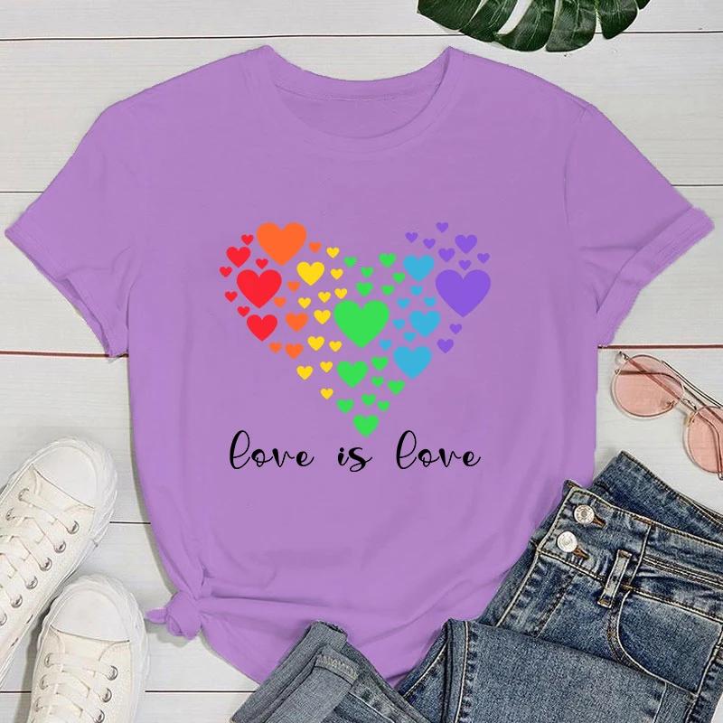 (Premium T-shirt)Women Fashion Summer T Shirts Lgbt Love Is Love Letter Print T-Shirts Female Short Sleeve Graphic Tee Casual T