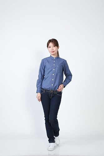 Семь Униформ GH7021-4 Рубашка Оксфорд с длинным рукавом цвета индиго, воротник-стойка, размер LL