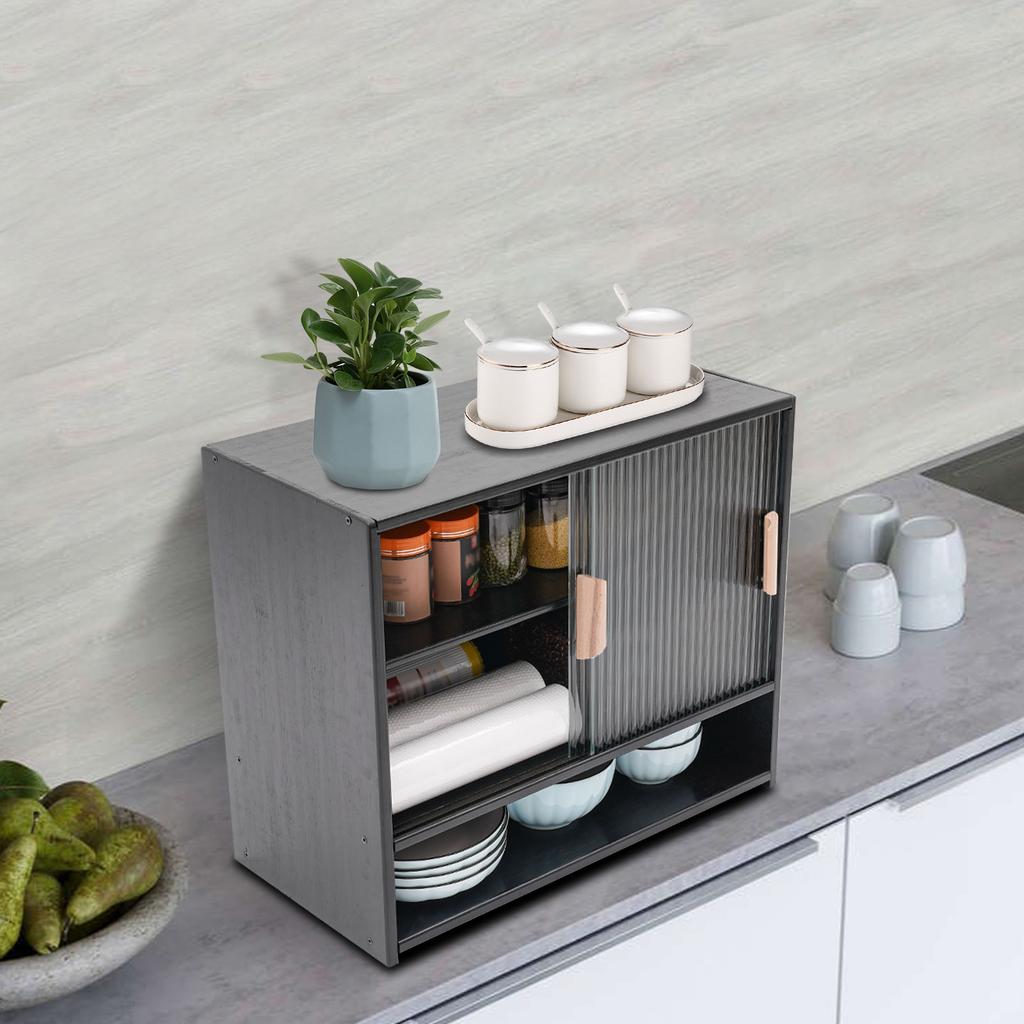 Modern Black Storage Cabinet w/ Adjustable Shelves, Freestanding Sideboard Organizer for Living Room, 55x28x46cm, Easy Assembly