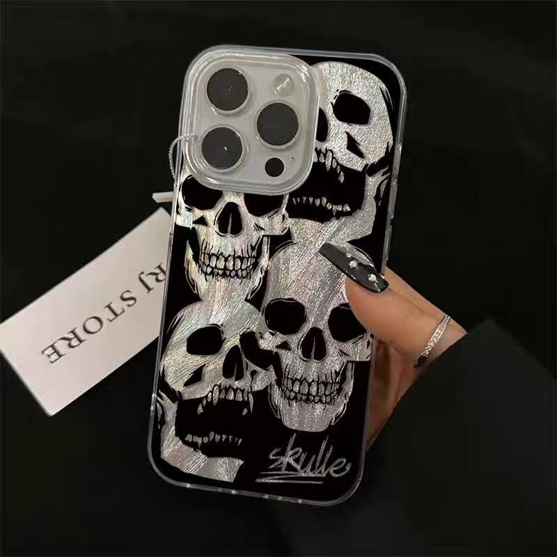 Pink Purple Skull Feather Gauze Phone Case For 16 15 14 13 12 11 iPhone Air 17 Pro Max 16e Shockproof Hard Cover